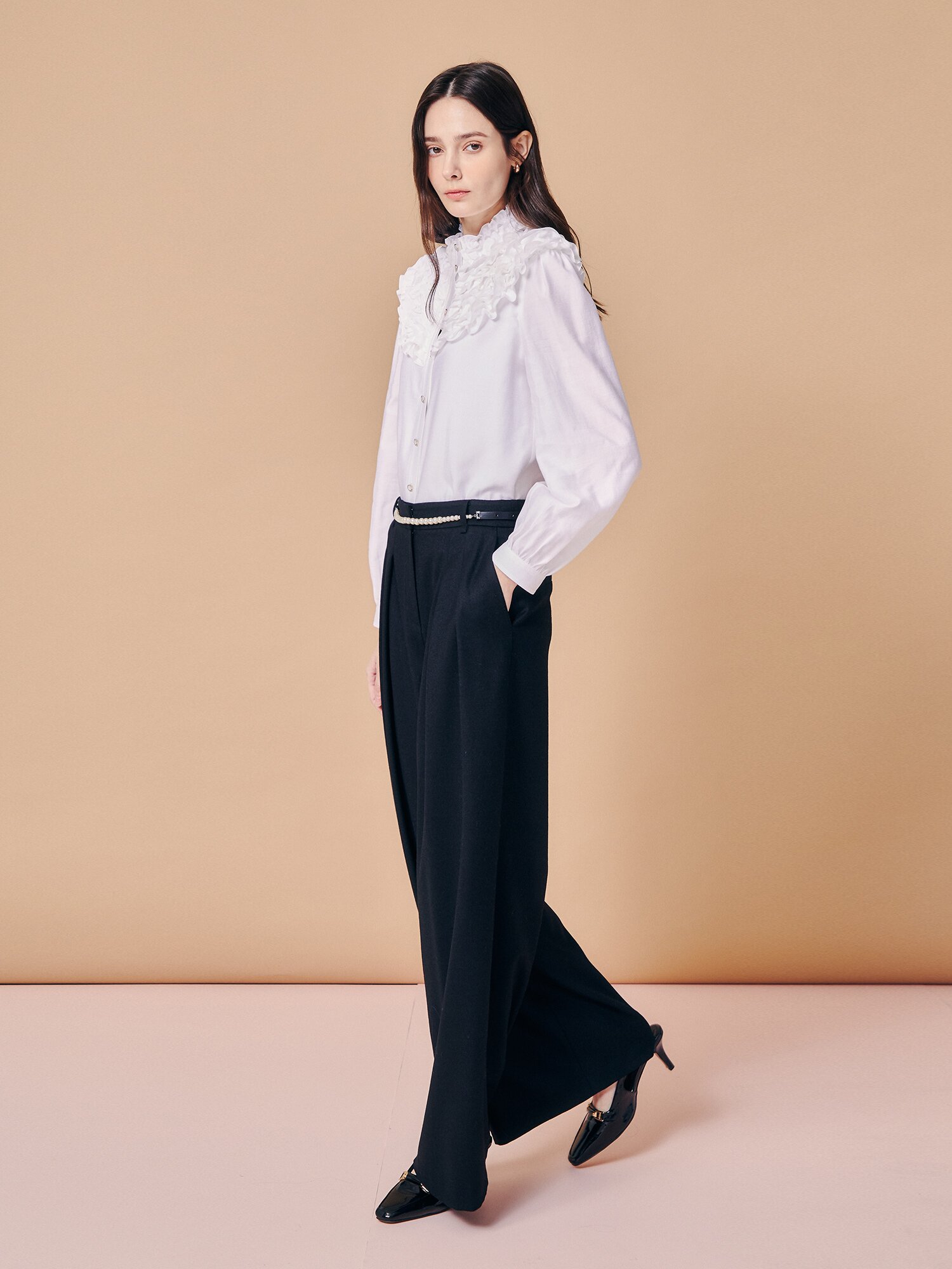 펄 포인트 벨트 와이드 슬랙스 (BLACK)
