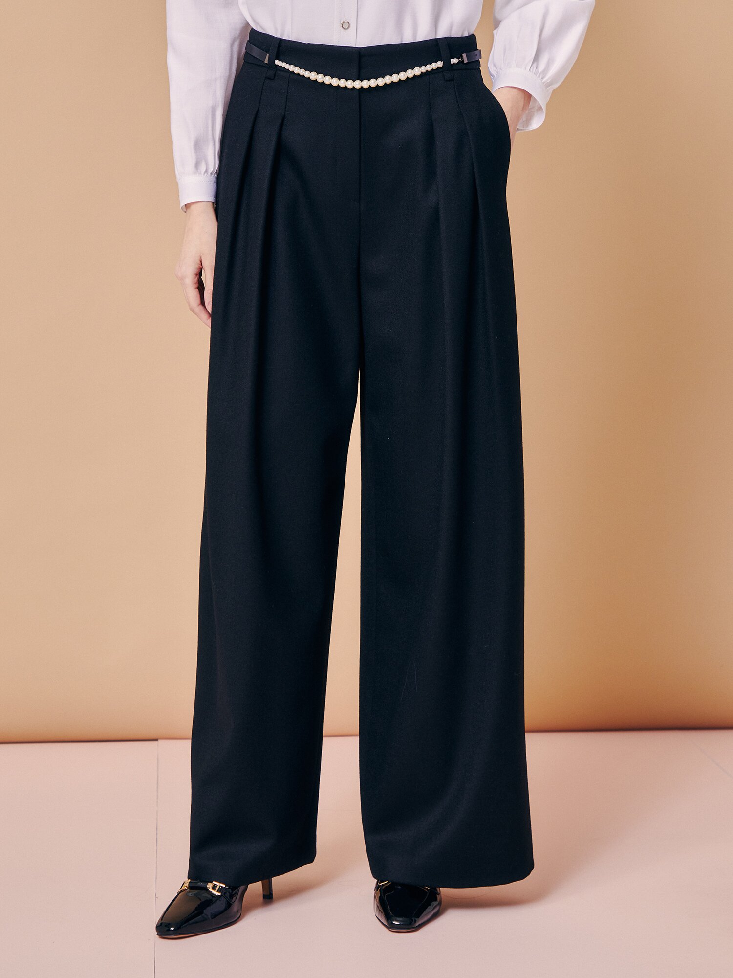 펄 포인트 벨트 와이드 슬랙스 (BLACK)