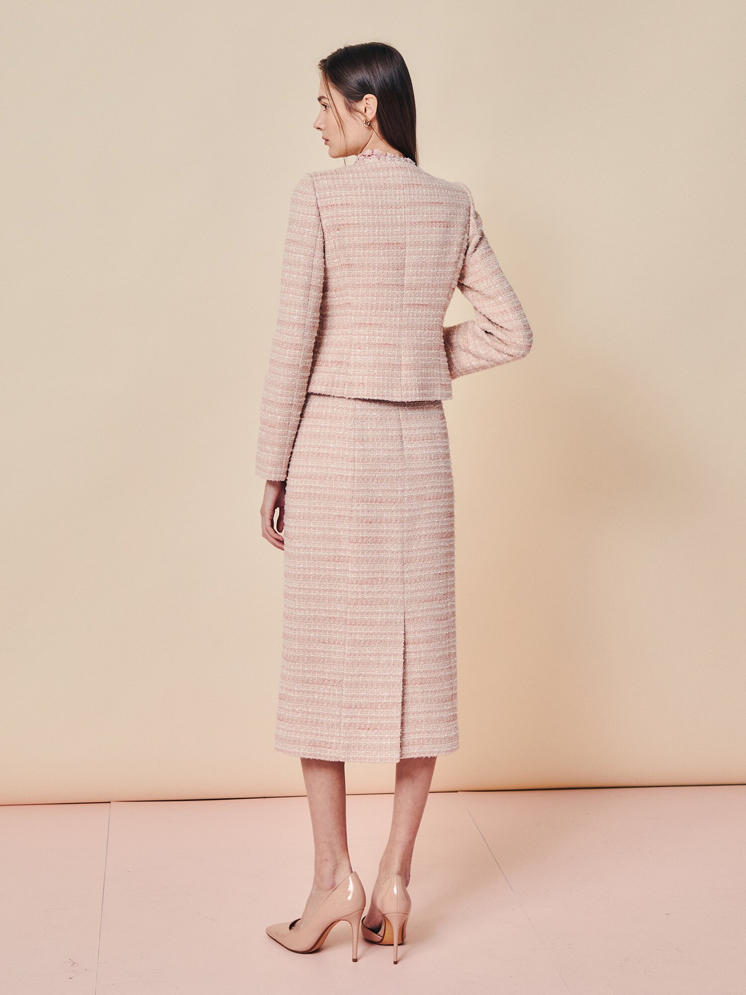 비즈 트리밍 트위드 재킷 (PINK)