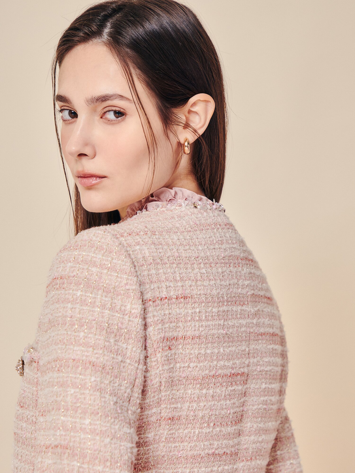 비즈 트리밍 트위드 재킷 (PINK)