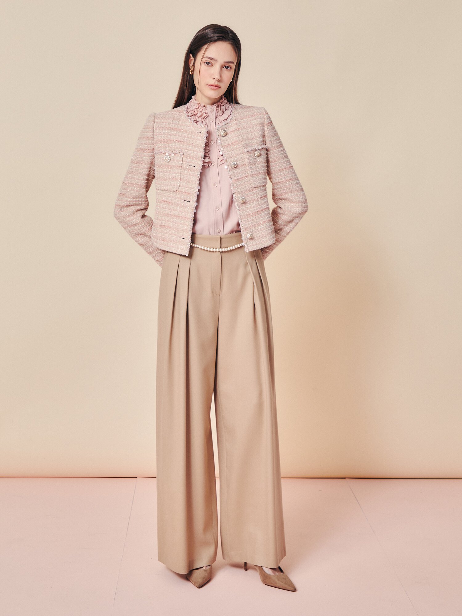 펄 포인트 벨트 와이드 슬랙스 (BEIGE)