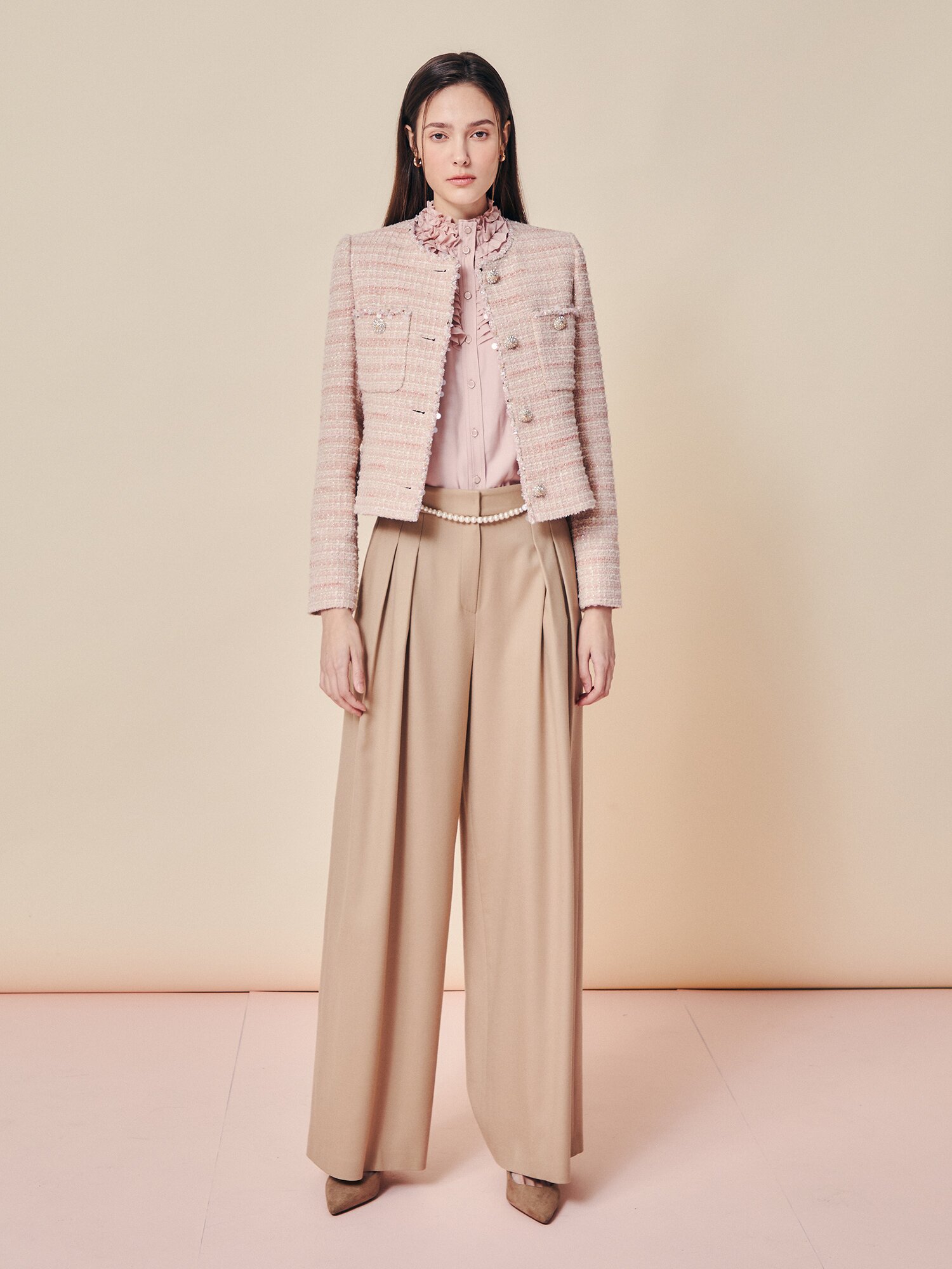 펄 포인트 벨트 와이드 슬랙스 (BEIGE)