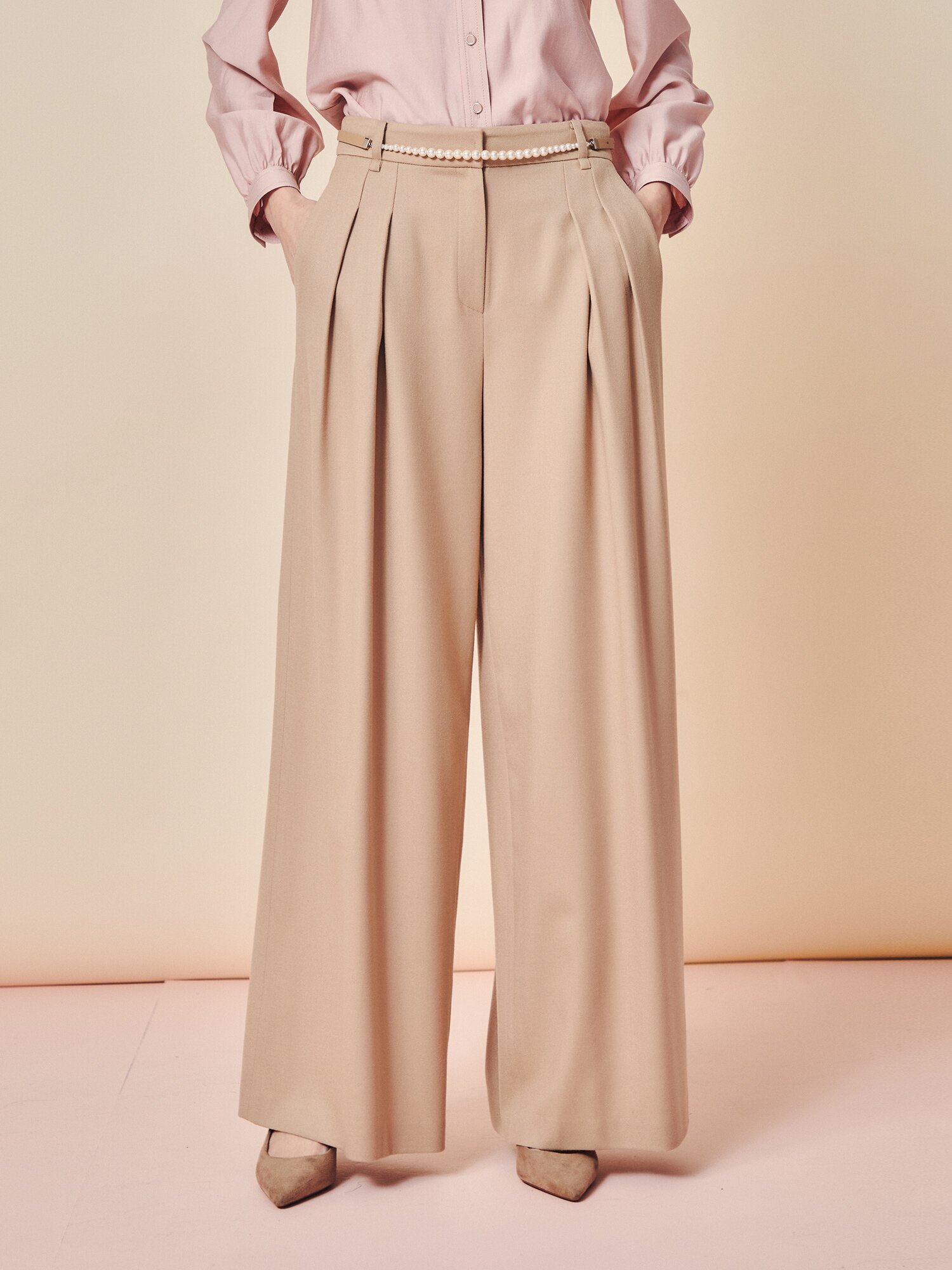 펄 포인트 벨트 와이드 슬랙스 (BEIGE)
