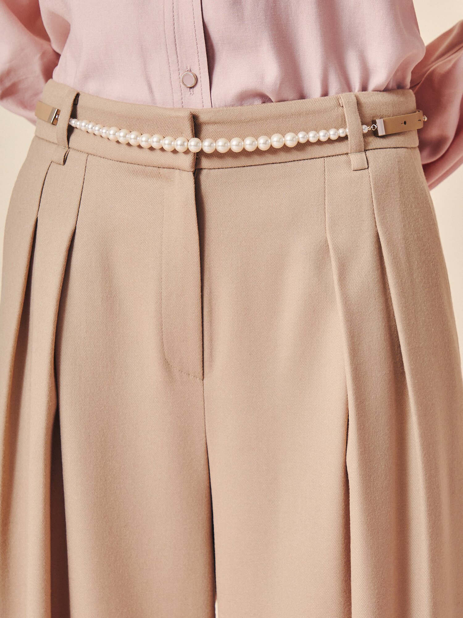 펄 포인트 벨트 와이드 슬랙스 (BEIGE)