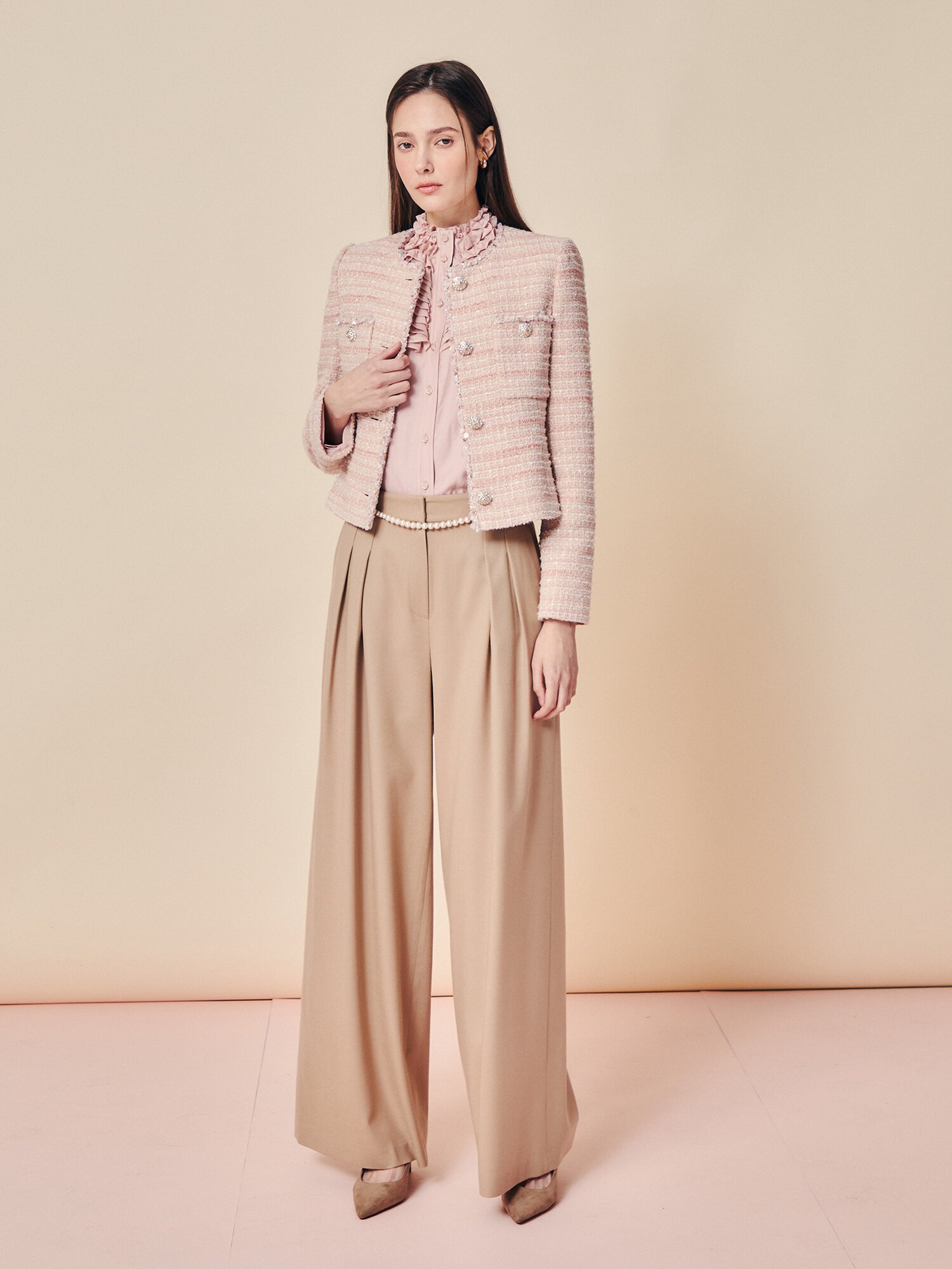 펄 포인트 벨트 와이드 슬랙스 (BEIGE)