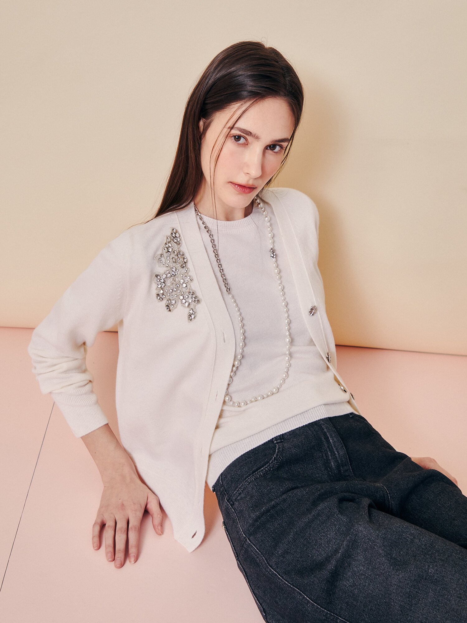 크리스탈 포인트 울 카디건 (IVORY)