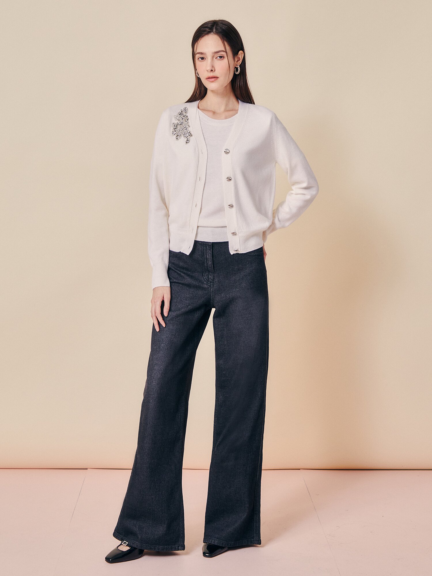 크리스탈 포인트 울 카디건 (IVORY)