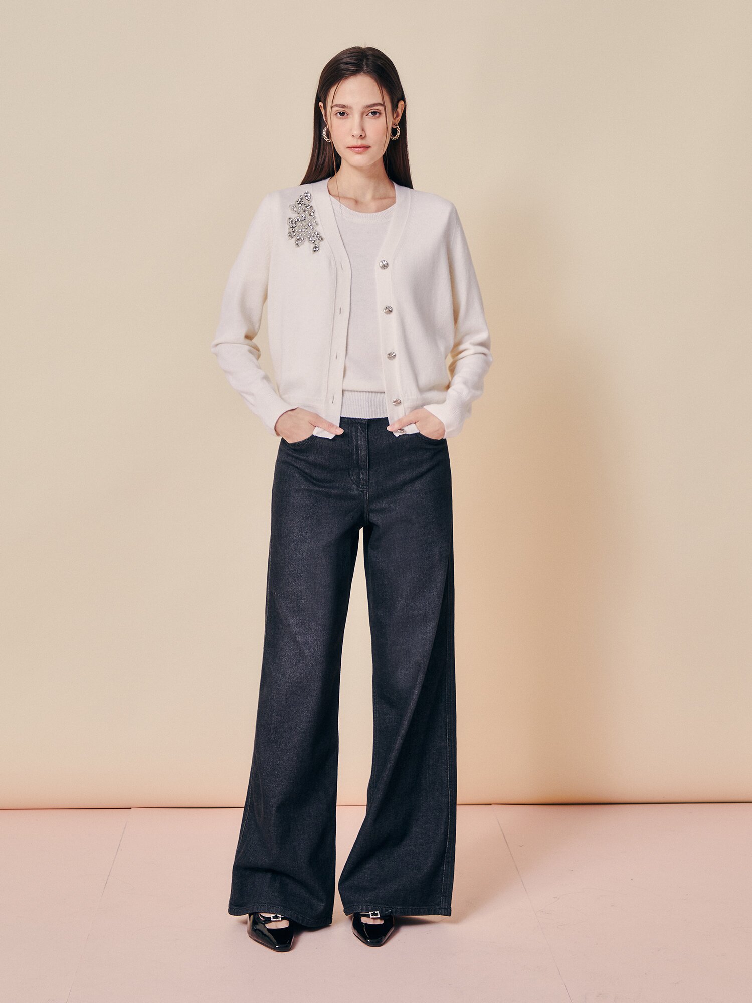 크리스탈 포인트 울 카디건 (IVORY)