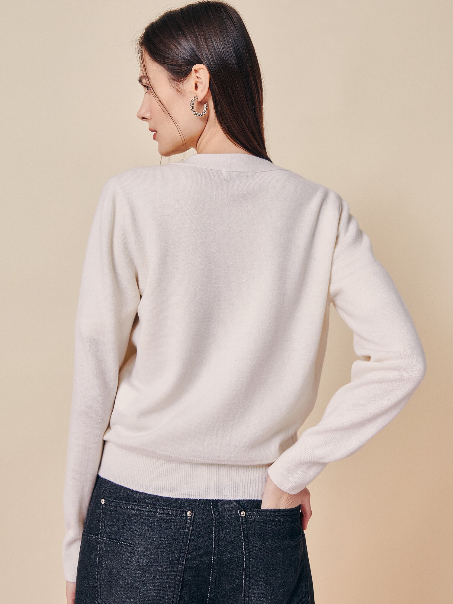 크리스탈 포인트 울 카디건 (IVORY)