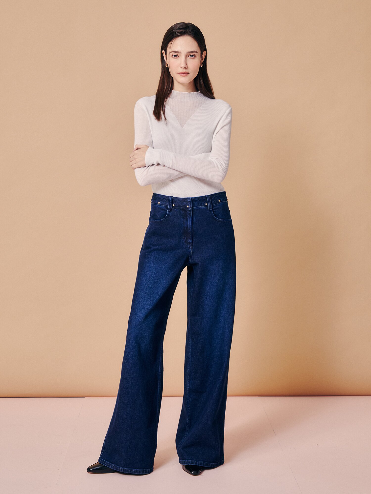 리벳 포인트 와이드 데님 팬츠 (BLUE)