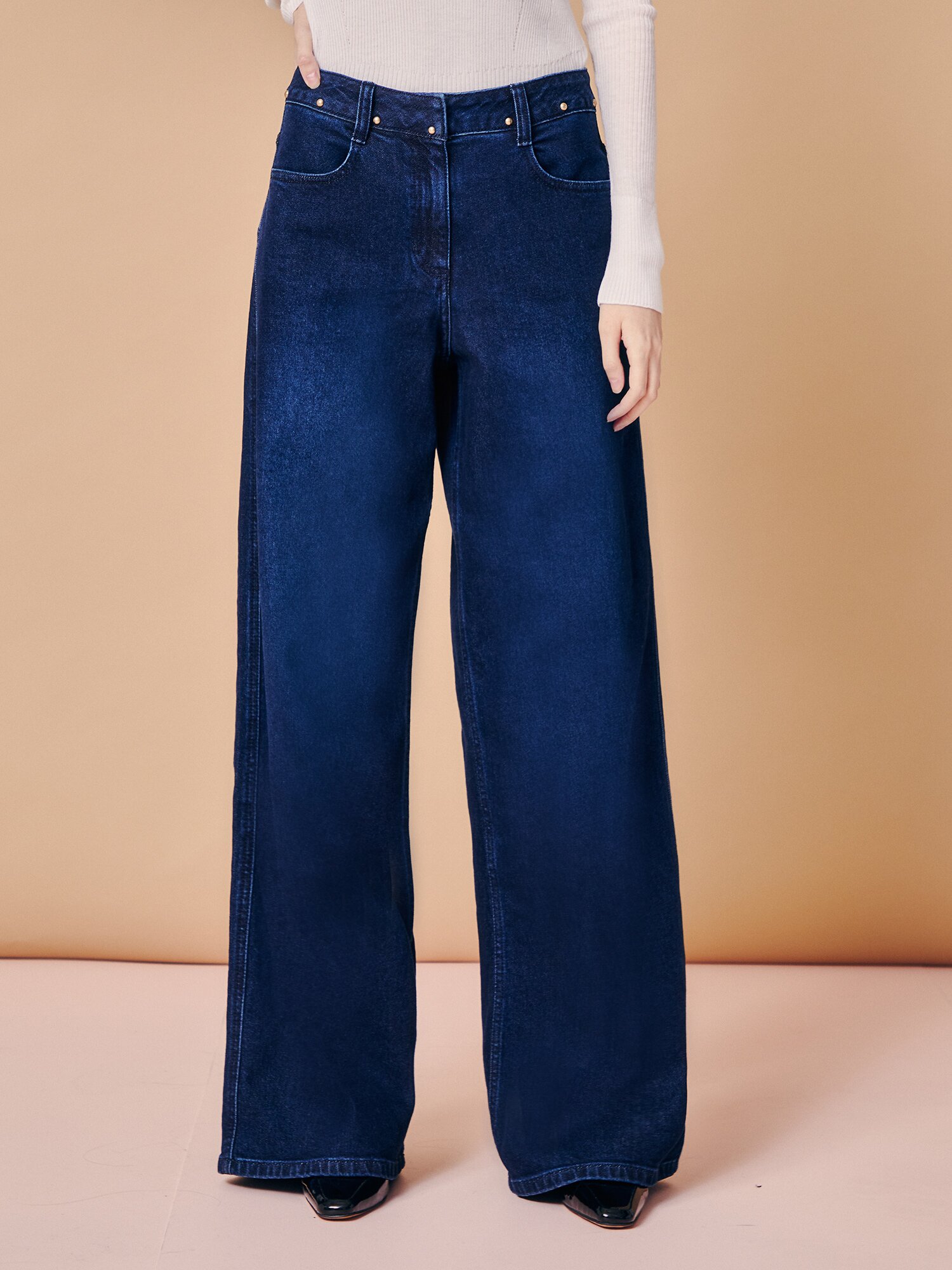 리벳 포인트 와이드 데님 팬츠 (BLUE)