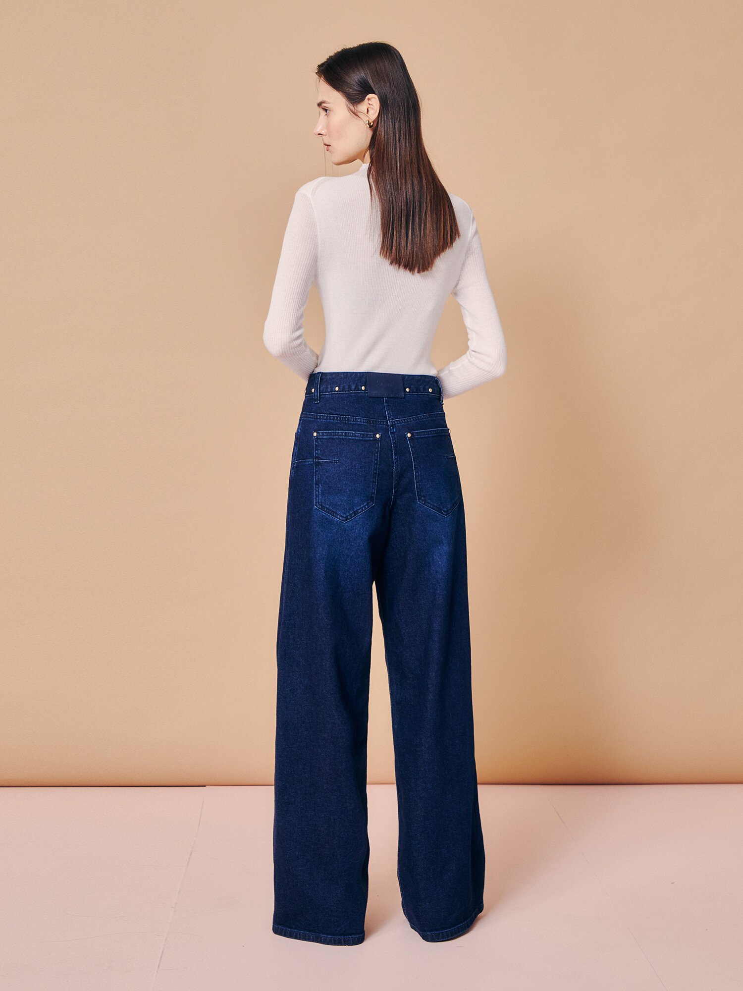 리벳 포인트 와이드 데님 팬츠 (BLUE)