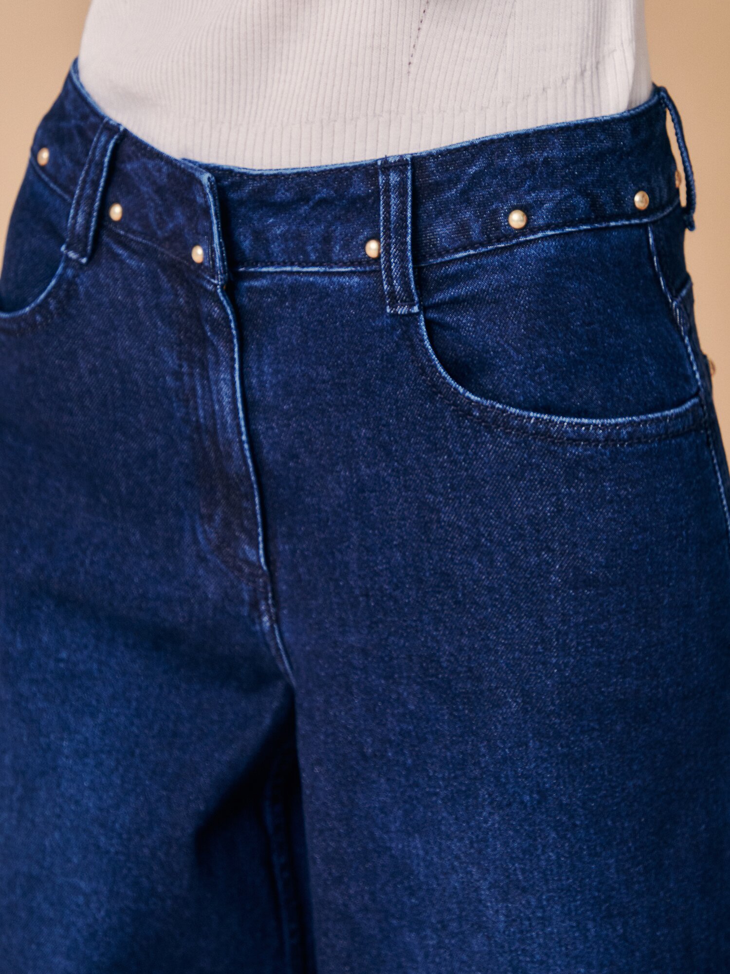 리벳 포인트 와이드 데님 팬츠 (BLUE)