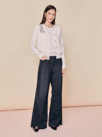 리벳 포인트 와이드 데님 팬츠 