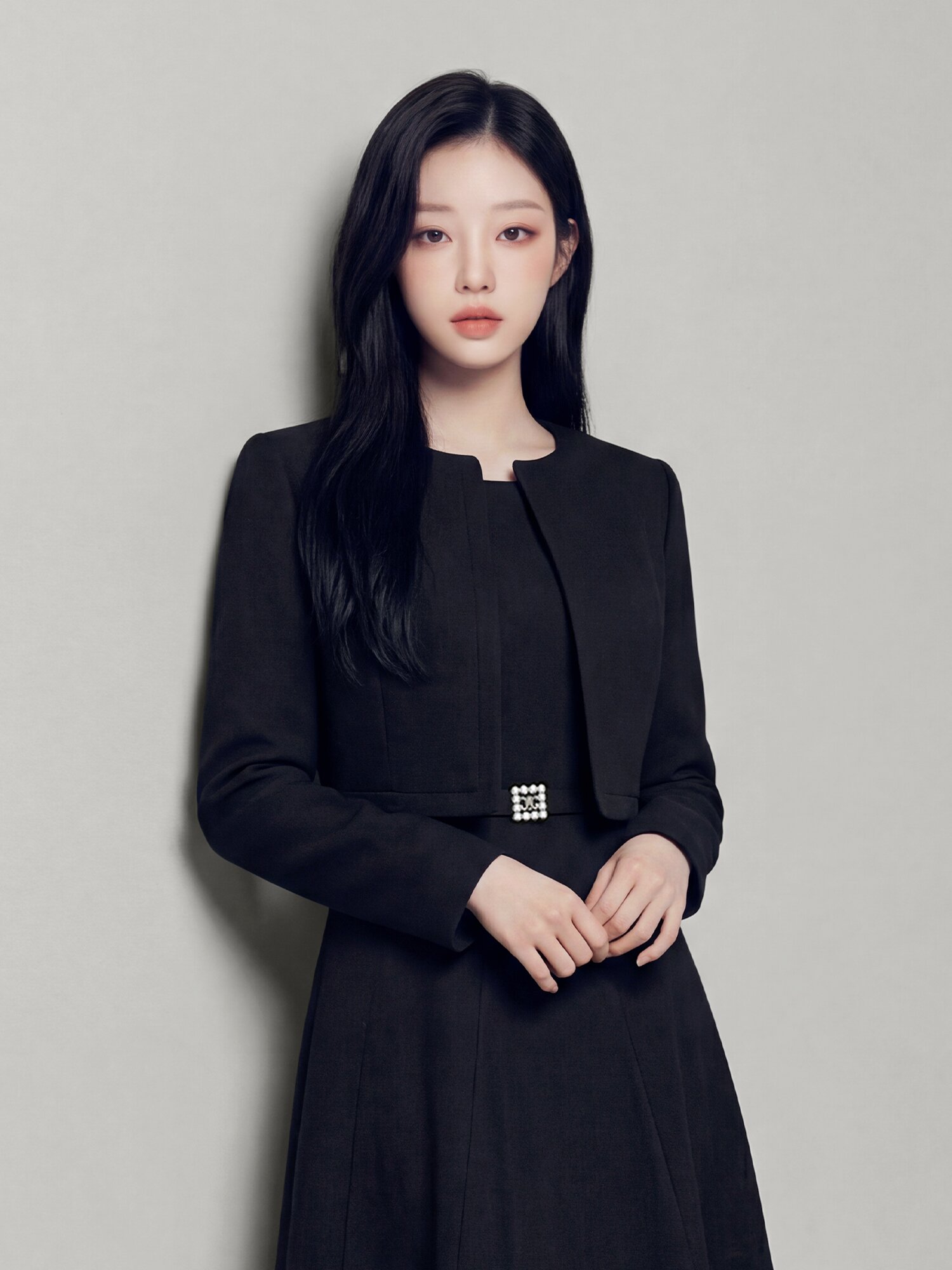 스퀘어 플레어 원피스 +재킷 세트 (BLACK)