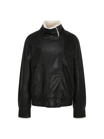 페이크 레더 하이넥 무스탕 점퍼 