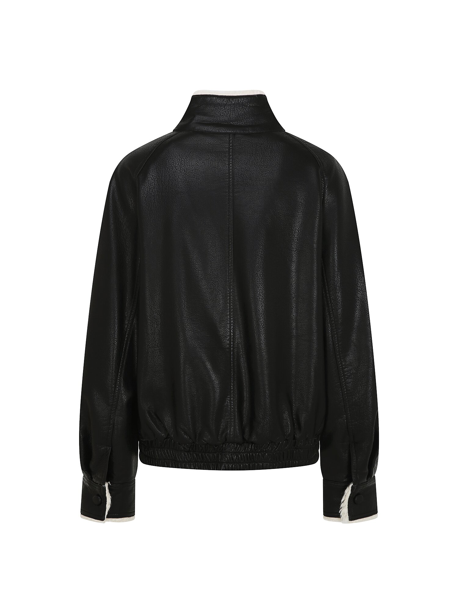 페이크 레더 하이넥 무스탕 점퍼 (BLACK)