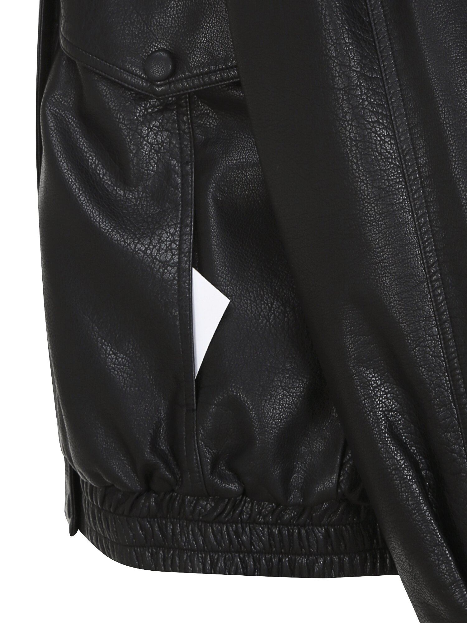 페이크 레더 하이넥 무스탕 점퍼 (BLACK)