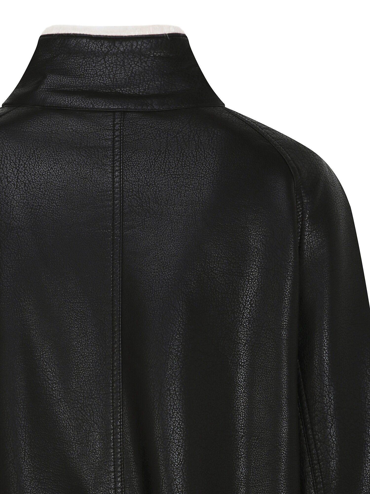 페이크 레더 하이넥 무스탕 점퍼 (BLACK)
