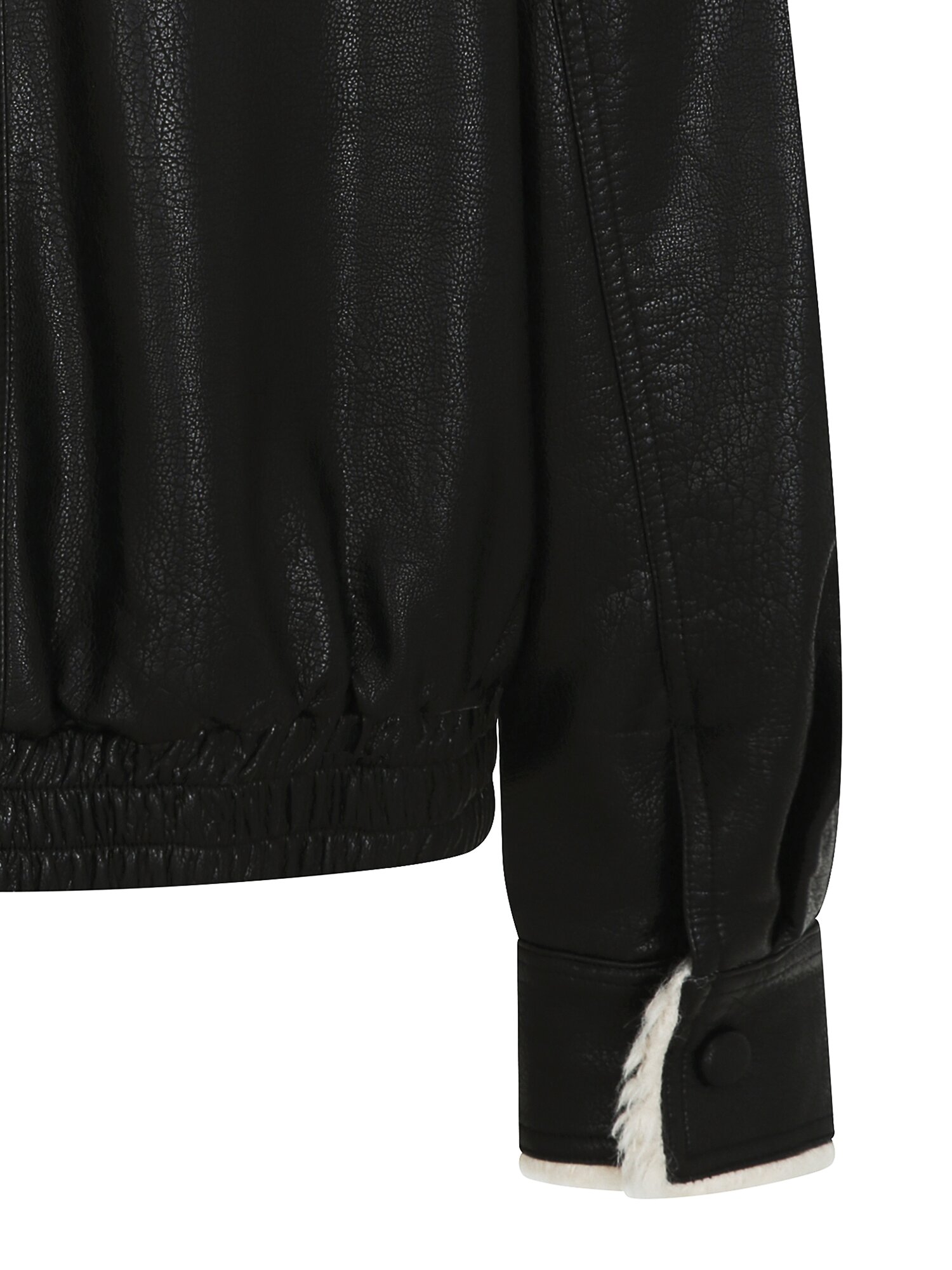 페이크 레더 하이넥 무스탕 점퍼 (BLACK)