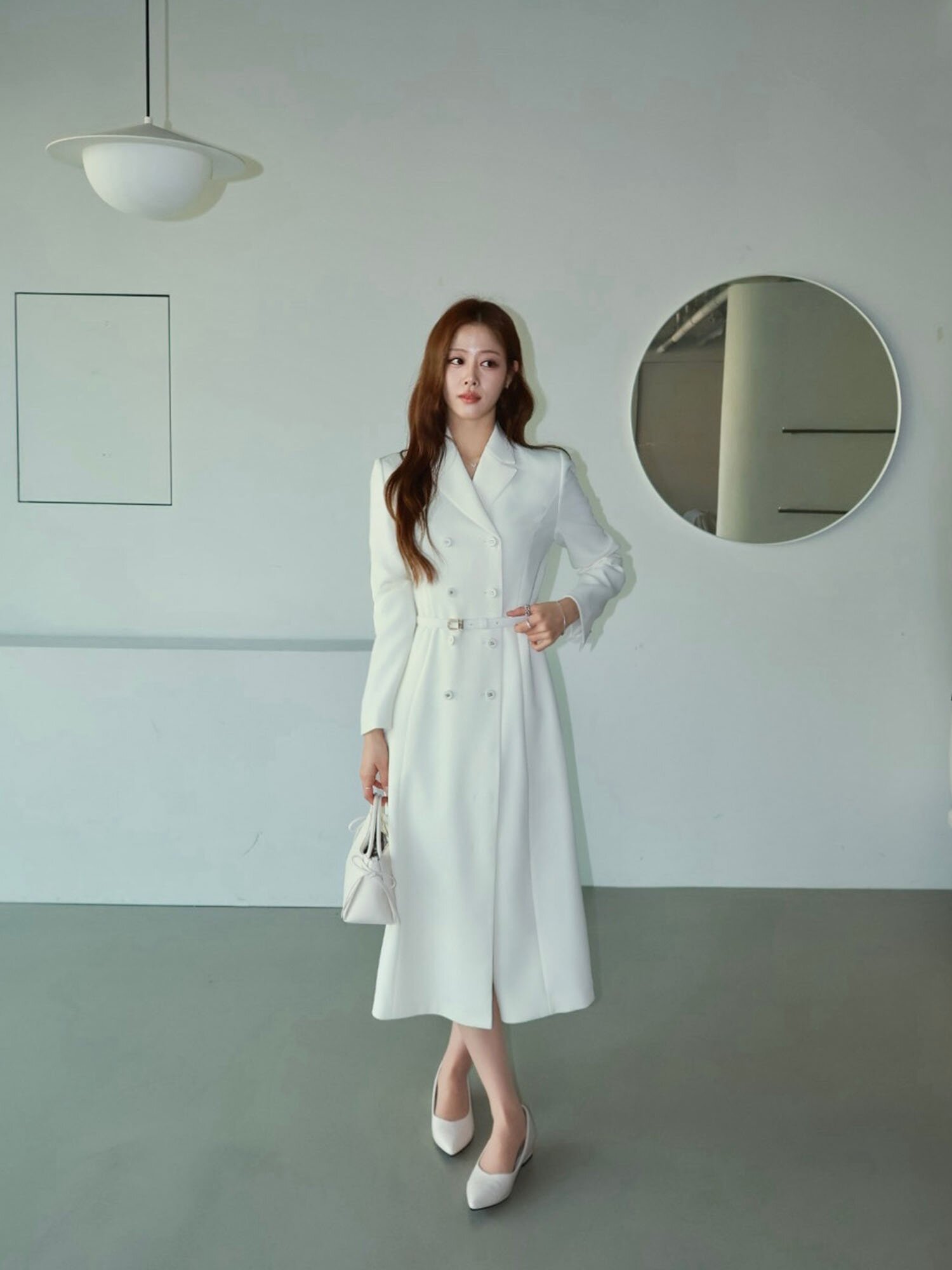 테일러드 더블 버튼 A라인 원피스 (CREAM)