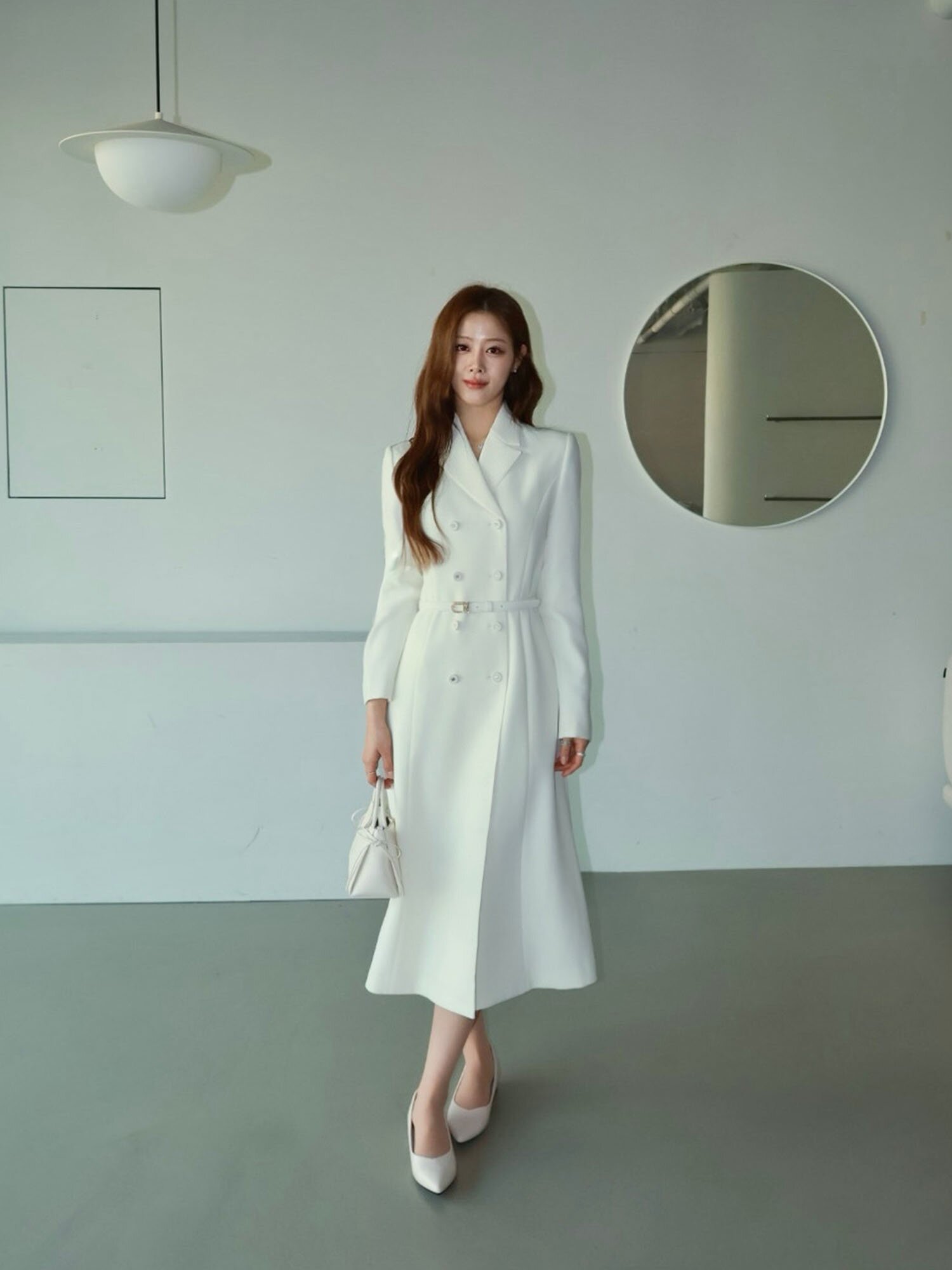 테일러드 더블 버튼 A라인 원피스 (CREAM)