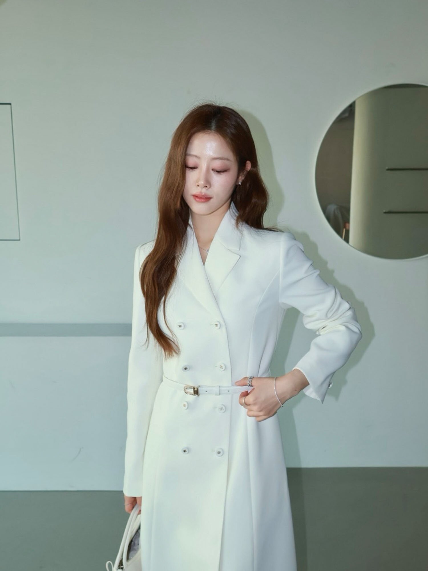 테일러드 더블 버튼 A라인 원피스 (CREAM)