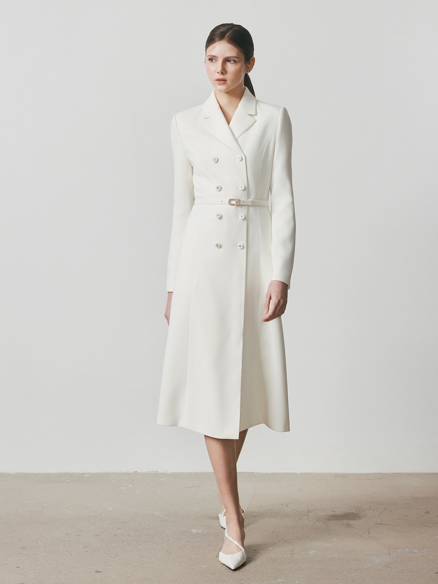 테일러드 더블 버튼 A라인 원피스 (CREAM)