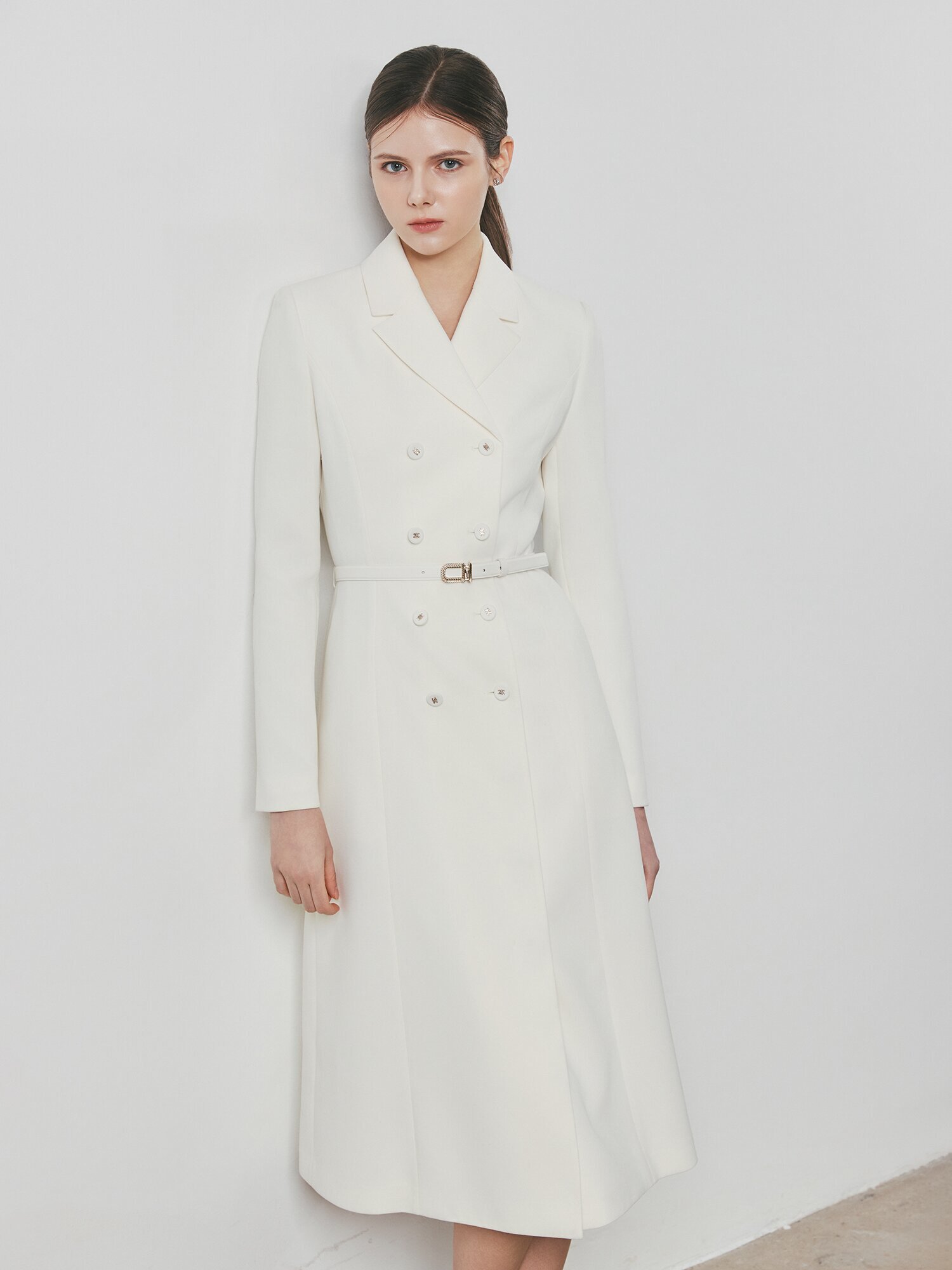 테일러드 더블 버튼 A라인 원피스 (CREAM)