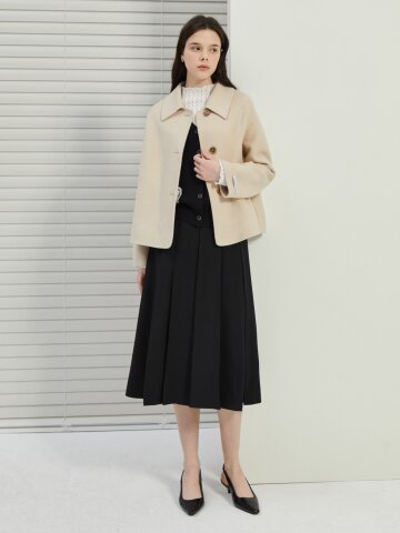 클래식 플리츠 미디 스커트 