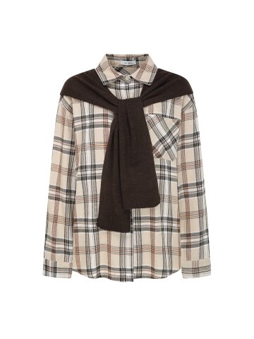 체크 셔츠 블라우스 +숄 세트 