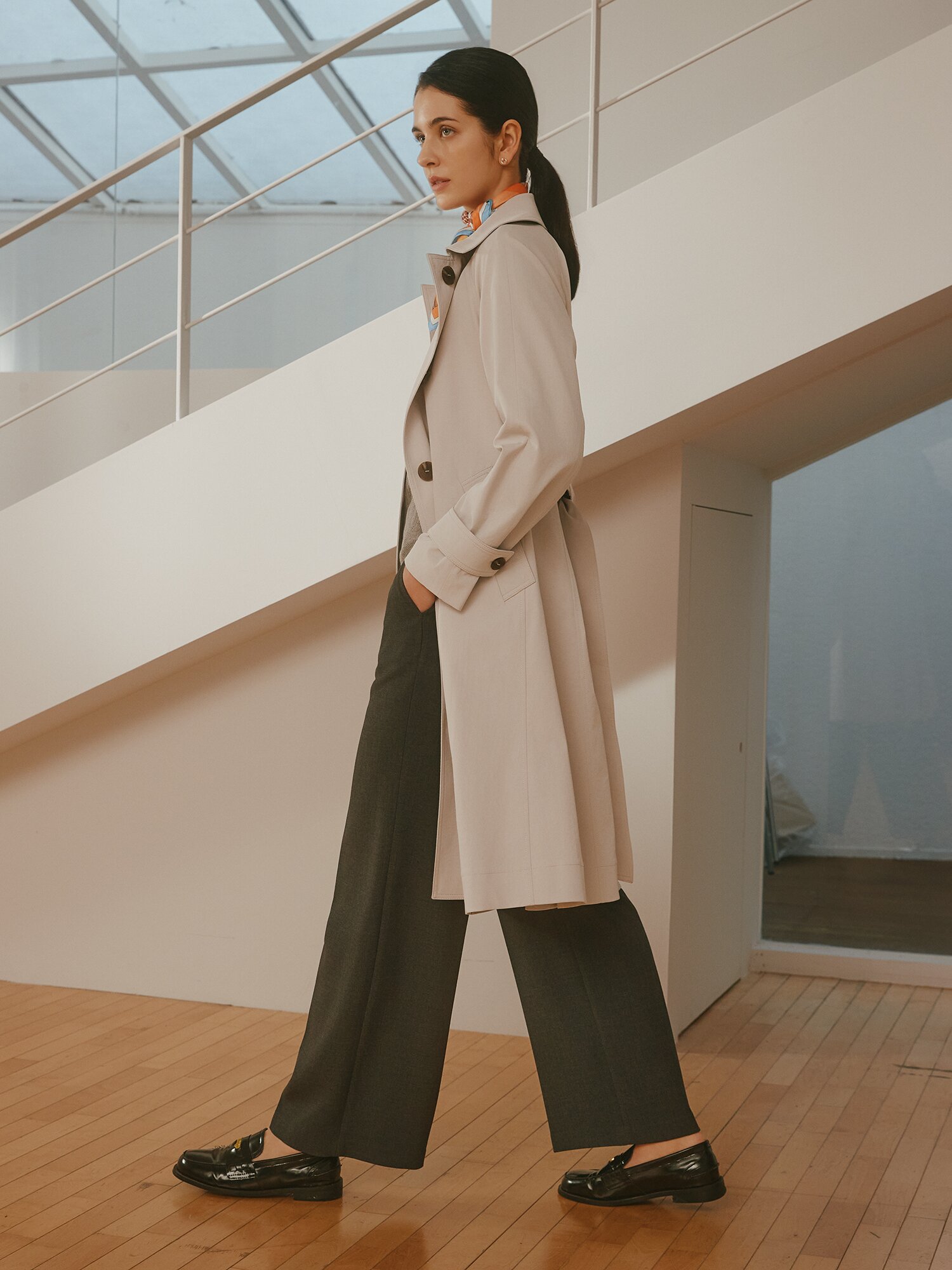 히든 버튼 백 밴딩 와이드 팬츠 (MELANGE GREY)