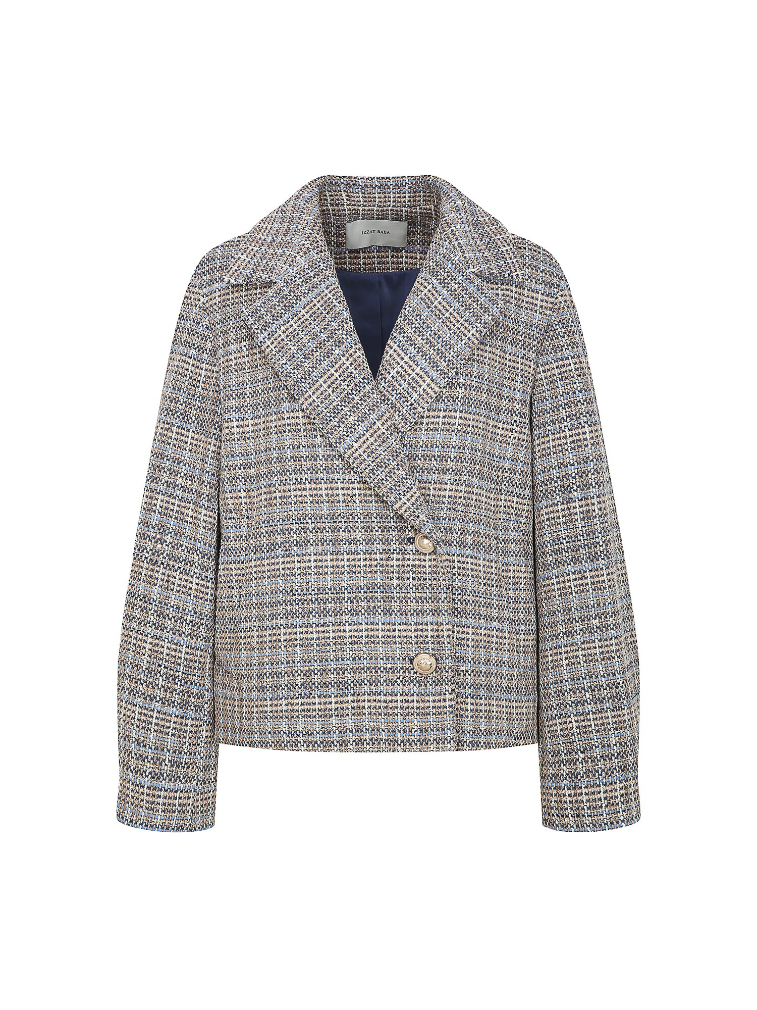 루즈핏 글리터 트위드 재킷 (CHECK NAVY)