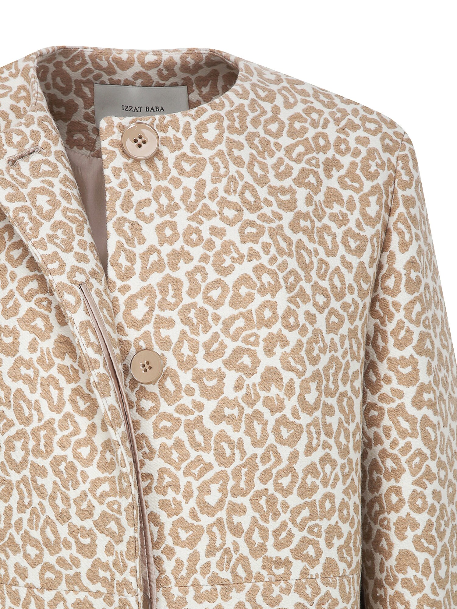 울 레오파드 라운드넥 롱 재킷 (PRINT BEIGE)