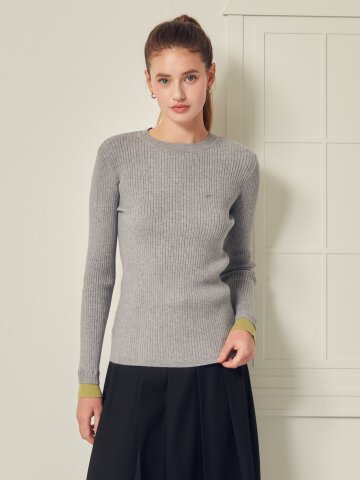 골지 소매 배색 풀오버 니트 