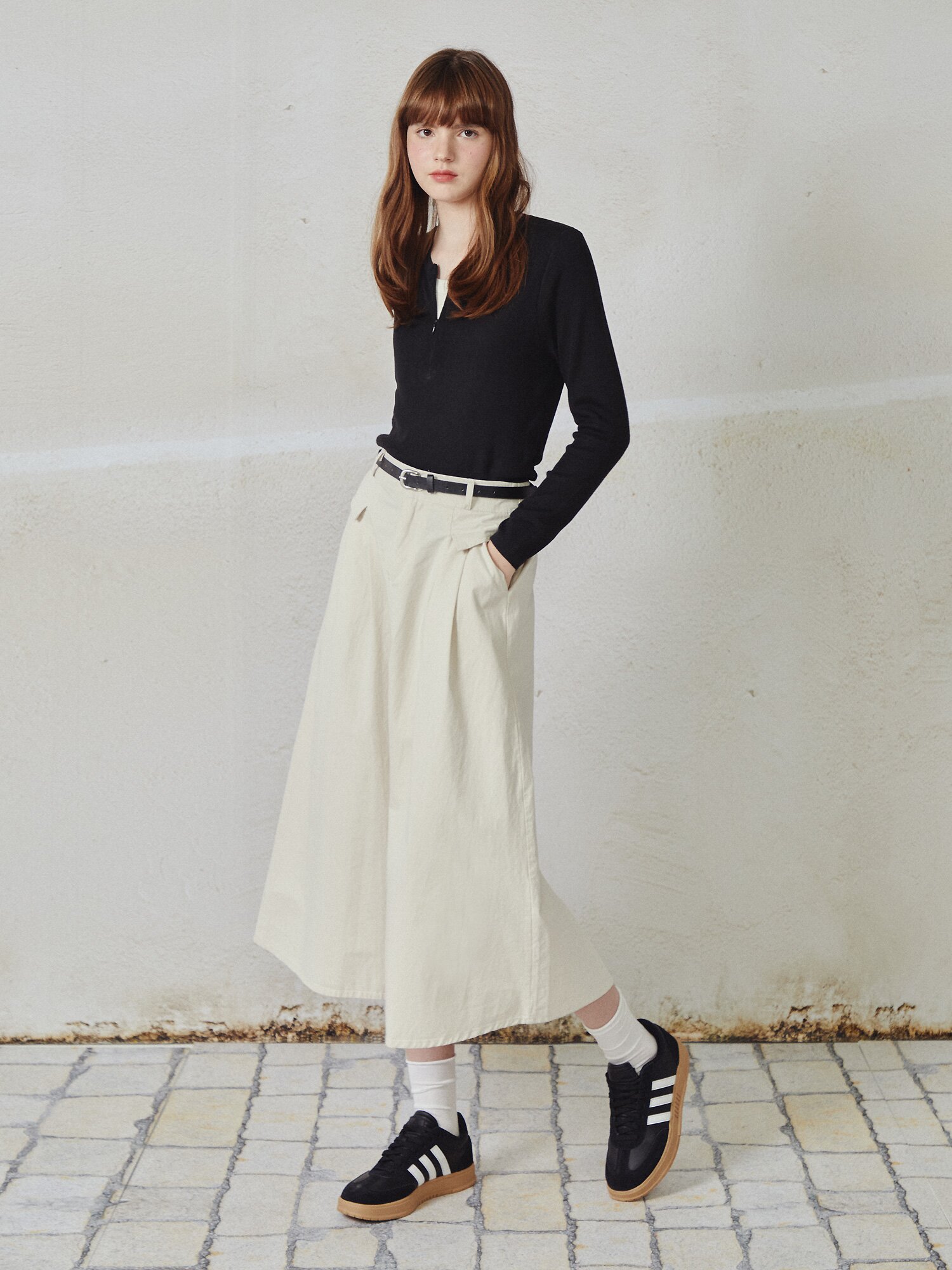 밴딩 A라인 투 턱 스커트 (IVORY)