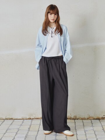 밴딩 스트링 와이드핏 슬랙스 팬츠 