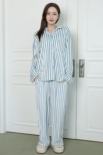 삐로 카라 투피스 남녀공용 겨울 수면잠옷 울트라밍크 커플 홈웨어 파자마 5colors