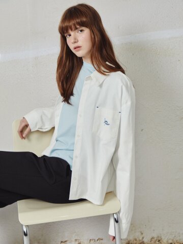 스티치 포인트 셔츠 칼라 블라우스 