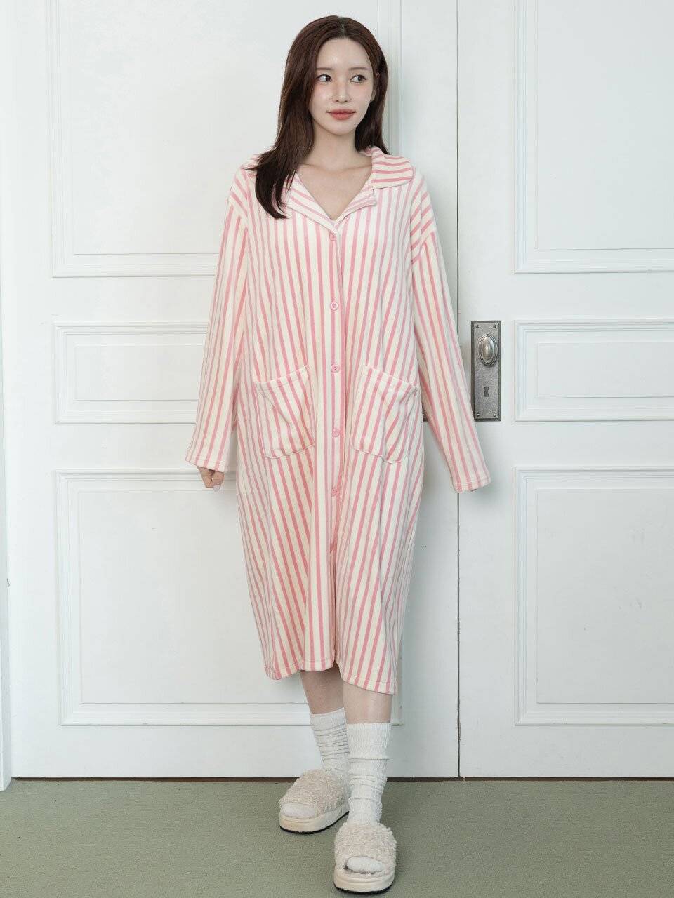 삐로 카라 원피스 겨울 울트라밍크 긴소매 잠옷 홈웨어 파자마 5colors