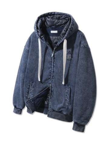 [누빔] 바켄 헤리티지 퀄팅 피그먼트 로고 패딩 후드집업 BK7834_네이비