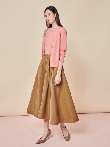 새틴 무드 핀턱 A라인 스커트 