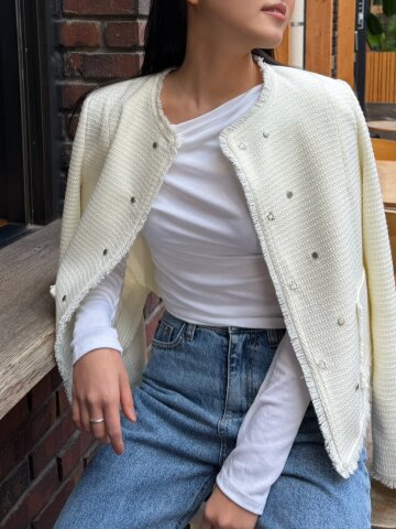 트위드 더블 메탈 장식 재킷 