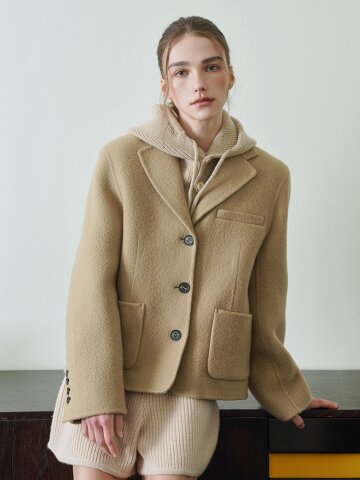 부클 핸드메이드 숏 자켓 - 카키