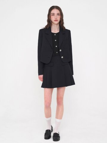 플리츠 미니스커트 - 다크네이비