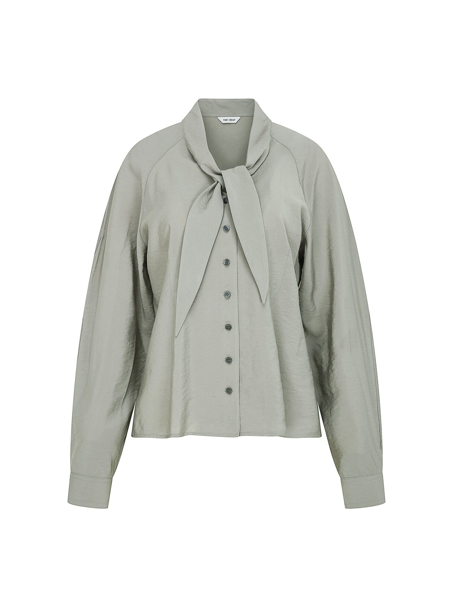 래글런 타이 브이넥 블라우스 (LIGHT GREY)