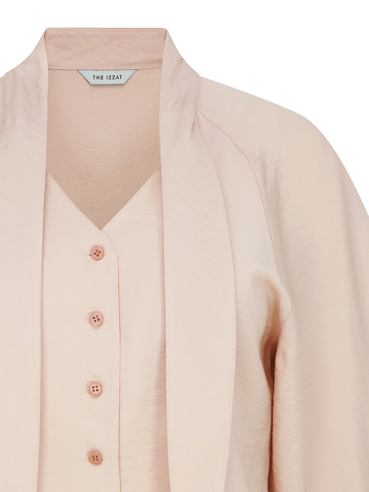 래글런 타이 브이넥 블라우스 (PEACH)