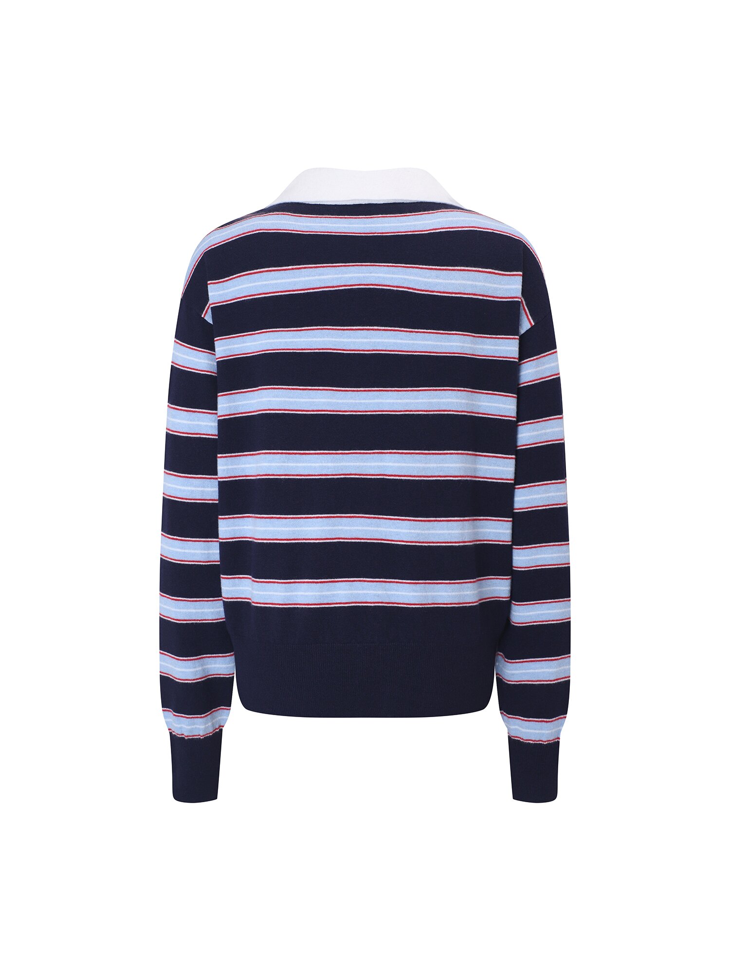 스트라이프 오픈 칼라 풀오버 니트 (NAVY)