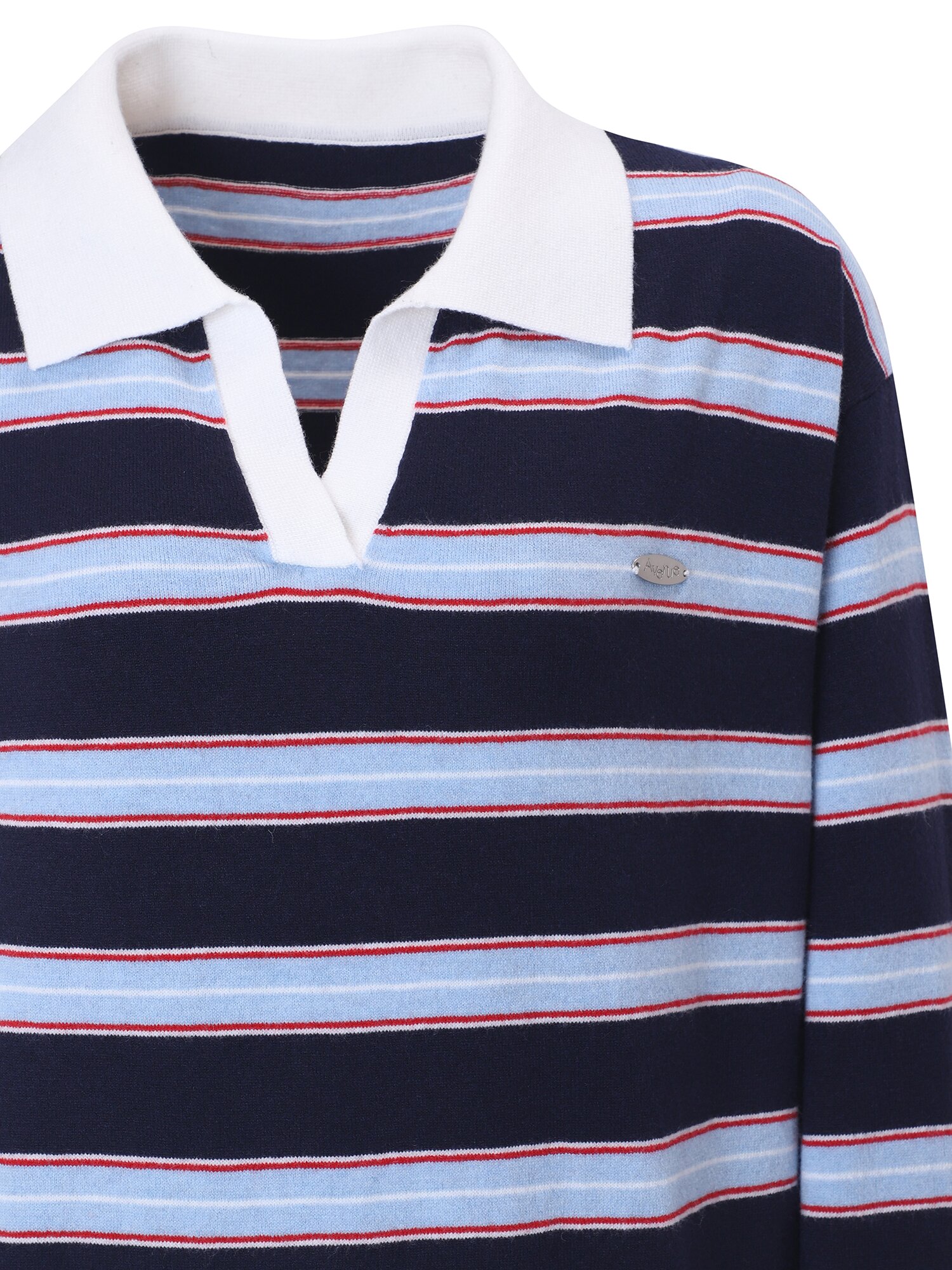 스트라이프 오픈 칼라 풀오버 니트 (NAVY)