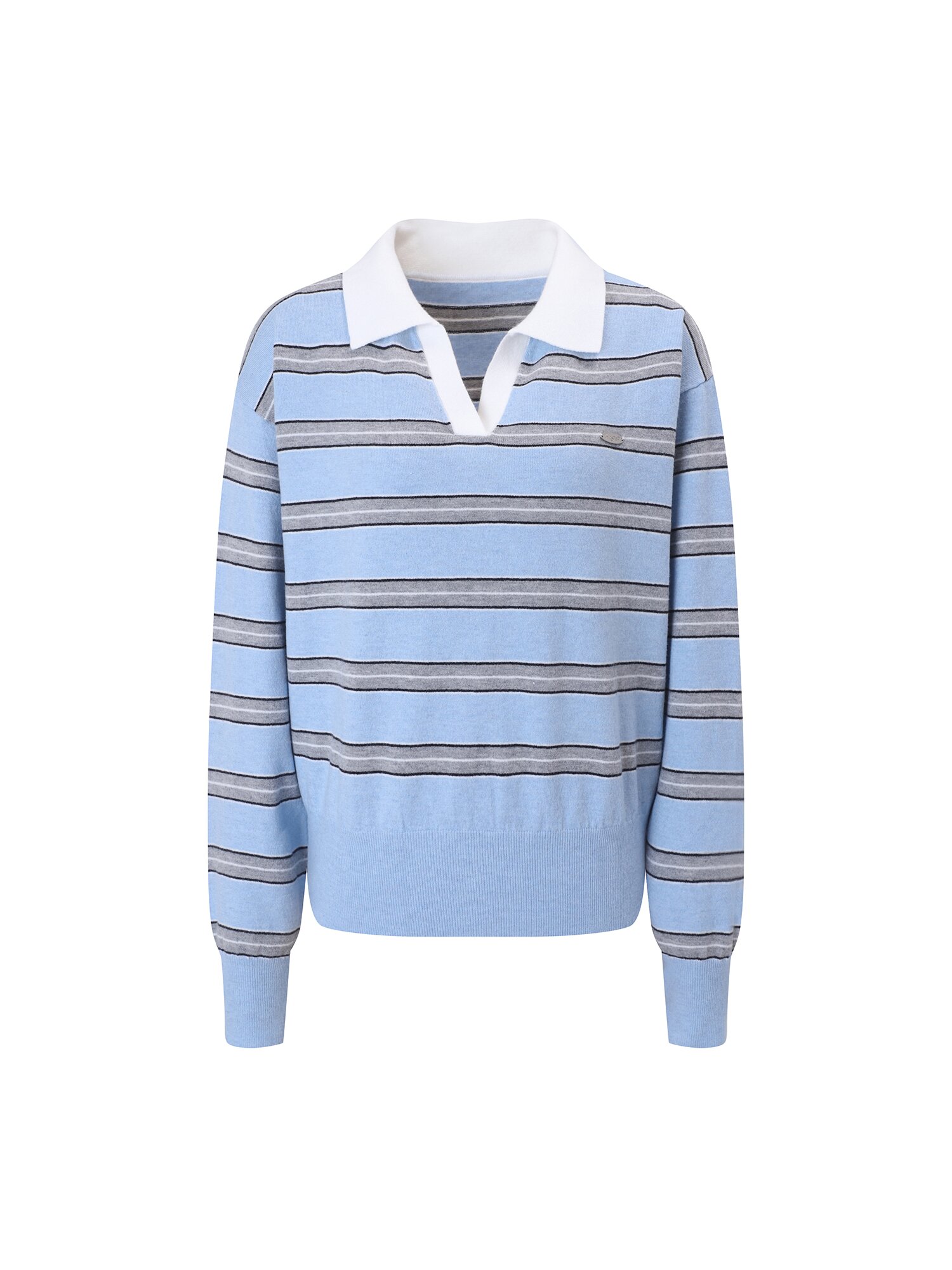 스트라이프 오픈 칼라 풀오버 니트 (LIGHT BLUE)